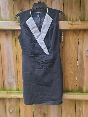 Le Suit Black Dress with Light Gray Contrast V-Detail